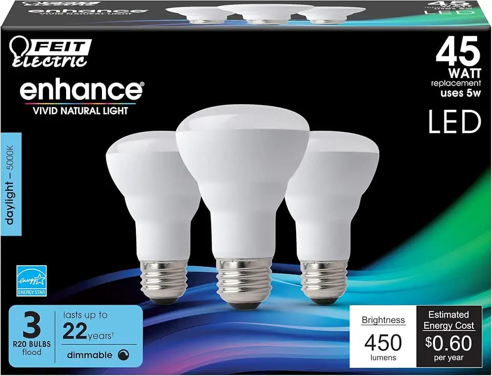 Feit Electric R20 LED Light Bulb, 45W Eq, Daylight, 3 Pack