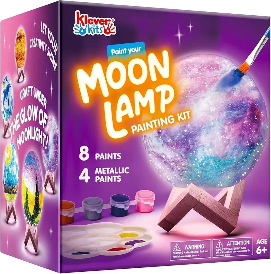 Klever Kits DIY 3D Moon Night Light- Paint Your Own Moon Lamp for Kids 6-12