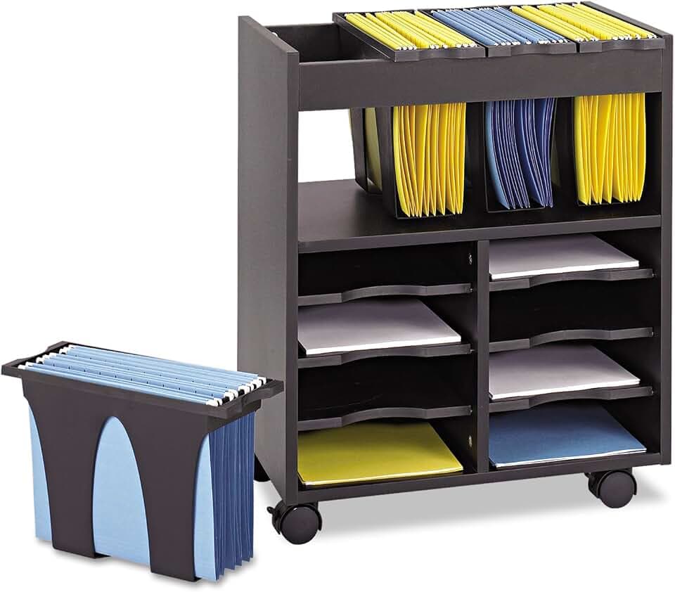Safco Go Cart Mobile Cart, Rolling File Organizer, Includes 4 Removable Plastic Tubs for Letter-Size Hanging Files & 6 Pullout Shelves