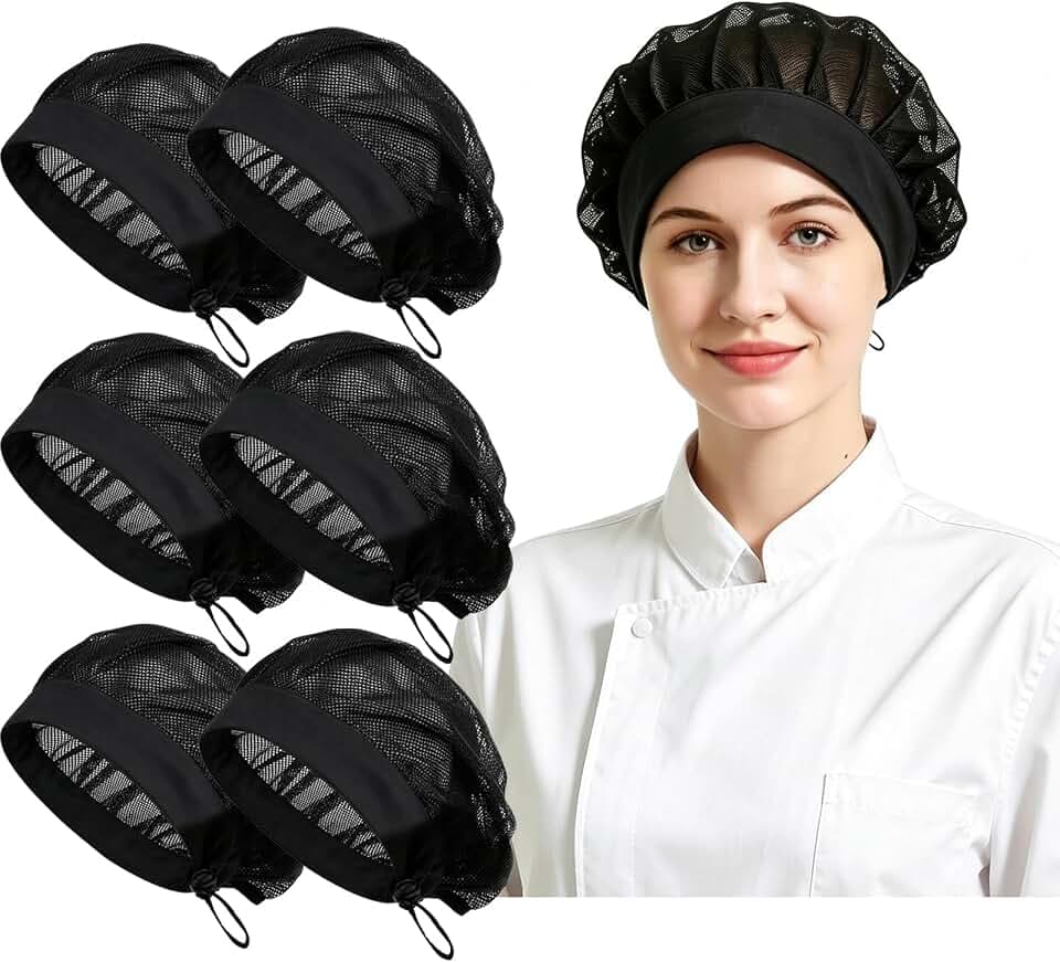 6 Pack Mesh Chef Hat for Women Men Kitchen Cooking Foodservice Cotton Adjustable Breathable Hairnet Unisex Chef Cap
