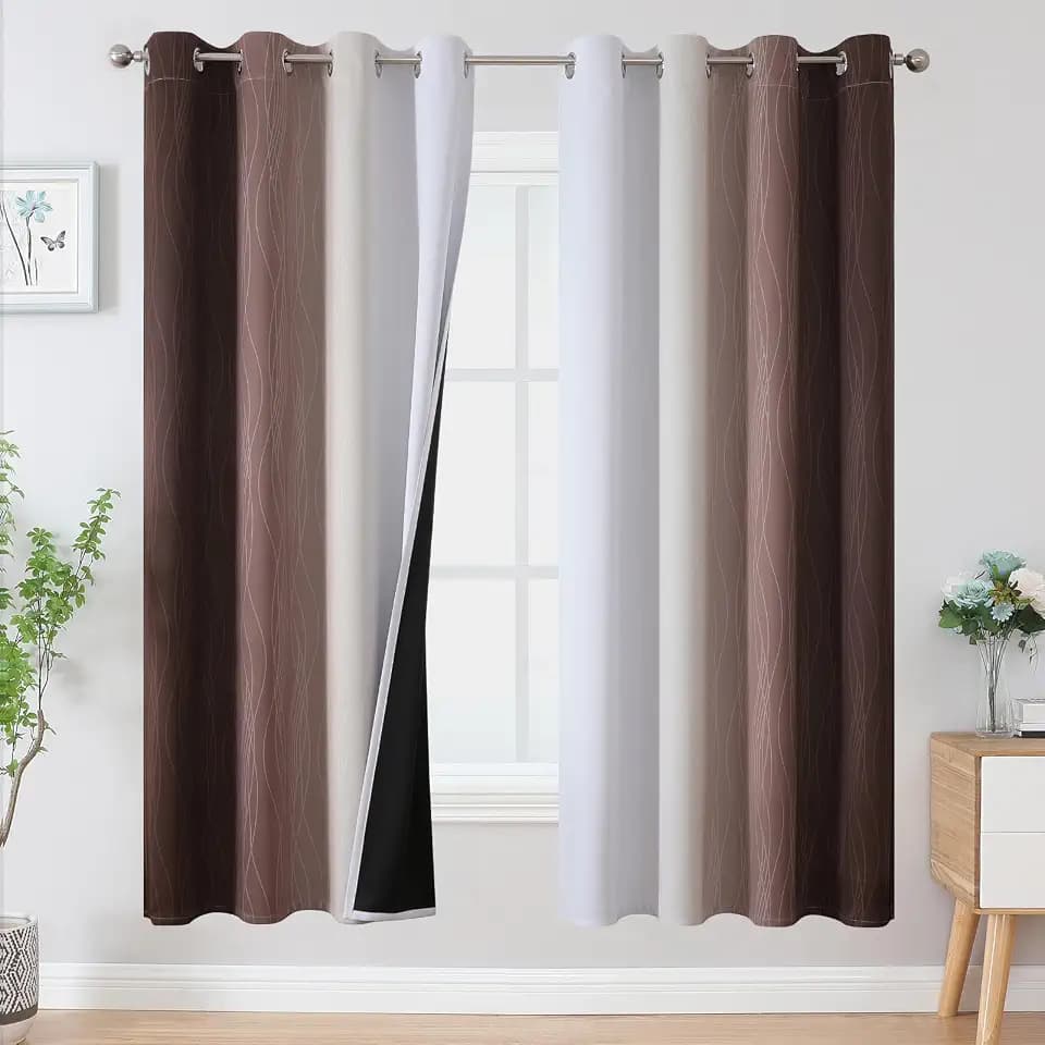 Estelar Textiler Brown and Greyish White Blackout Curtains 52Wx72L 2 Panels