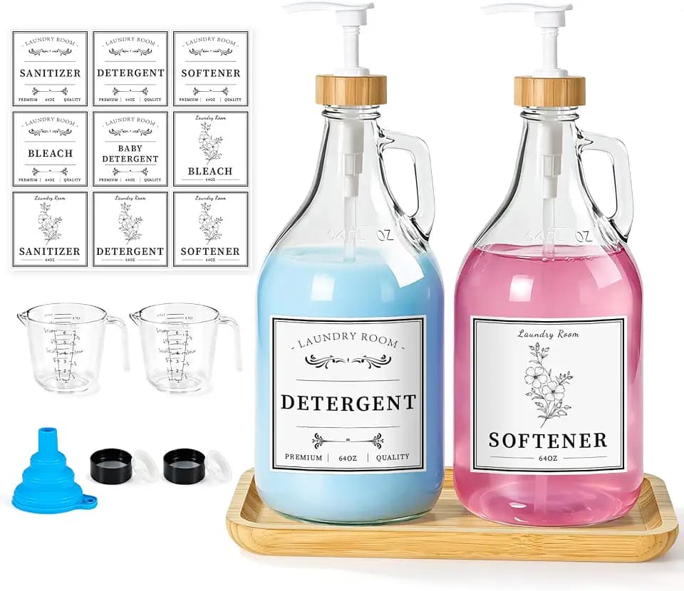 2 Pcs Glass Laundry Detergent Dispenser Bottle, 64 oz