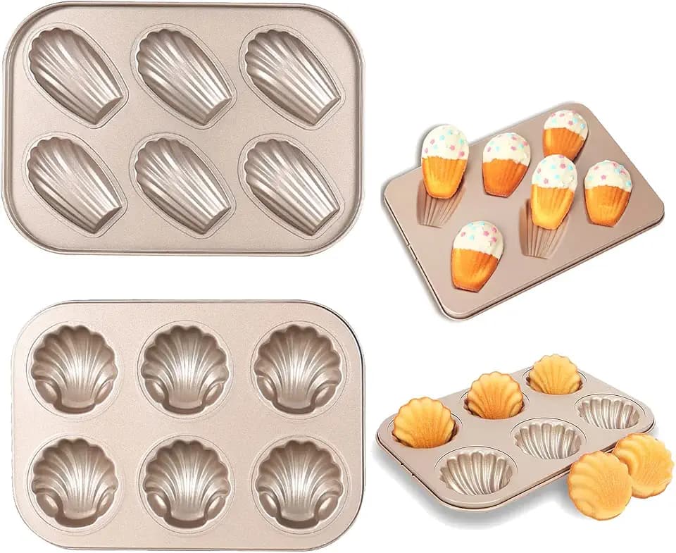 2Pcs Shell Madeleine Pan Non-Stick Kitchen Oven Baking Pans - Pudding Moulds, Baking Cookie Moulds, Carbon Steel with Non-stick Coating Inside & Outside, Kitchen Reusable Baking Tools