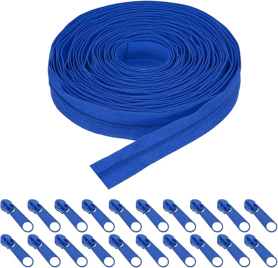 HARFINGTON #5 Nylon Coil Zippers 10 Yards 1.2" Sewing Zippers Tapes Roll with 20 Replacement Zip Sliders for DIY Sewing Tailor Craft Supplies Bag Clothes, Blue