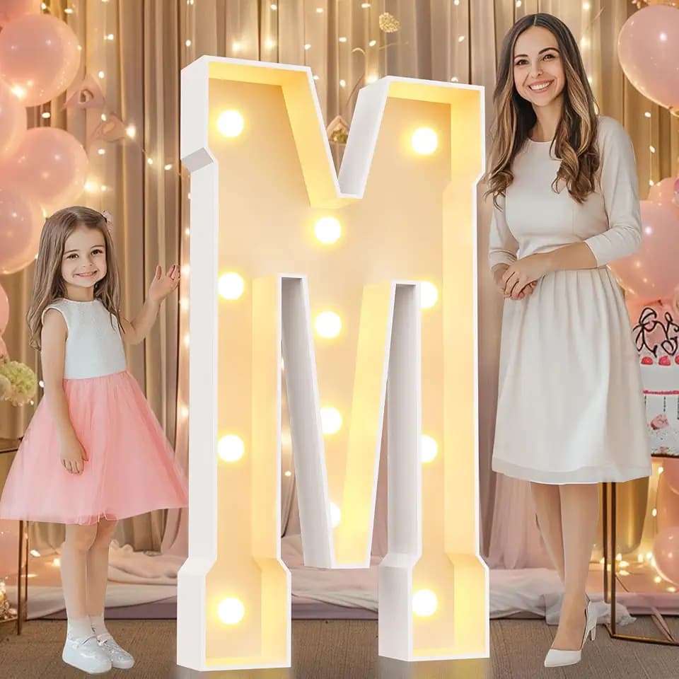 Pooqla 4 FT Marquee Light Up Letters, Marquee Letter Lights 4 Feet Tall, Giant Letter Sign Big Mosaic Letters for Balloons Birthday Party Anniversary Wedding Decorations, Warm White Letter M