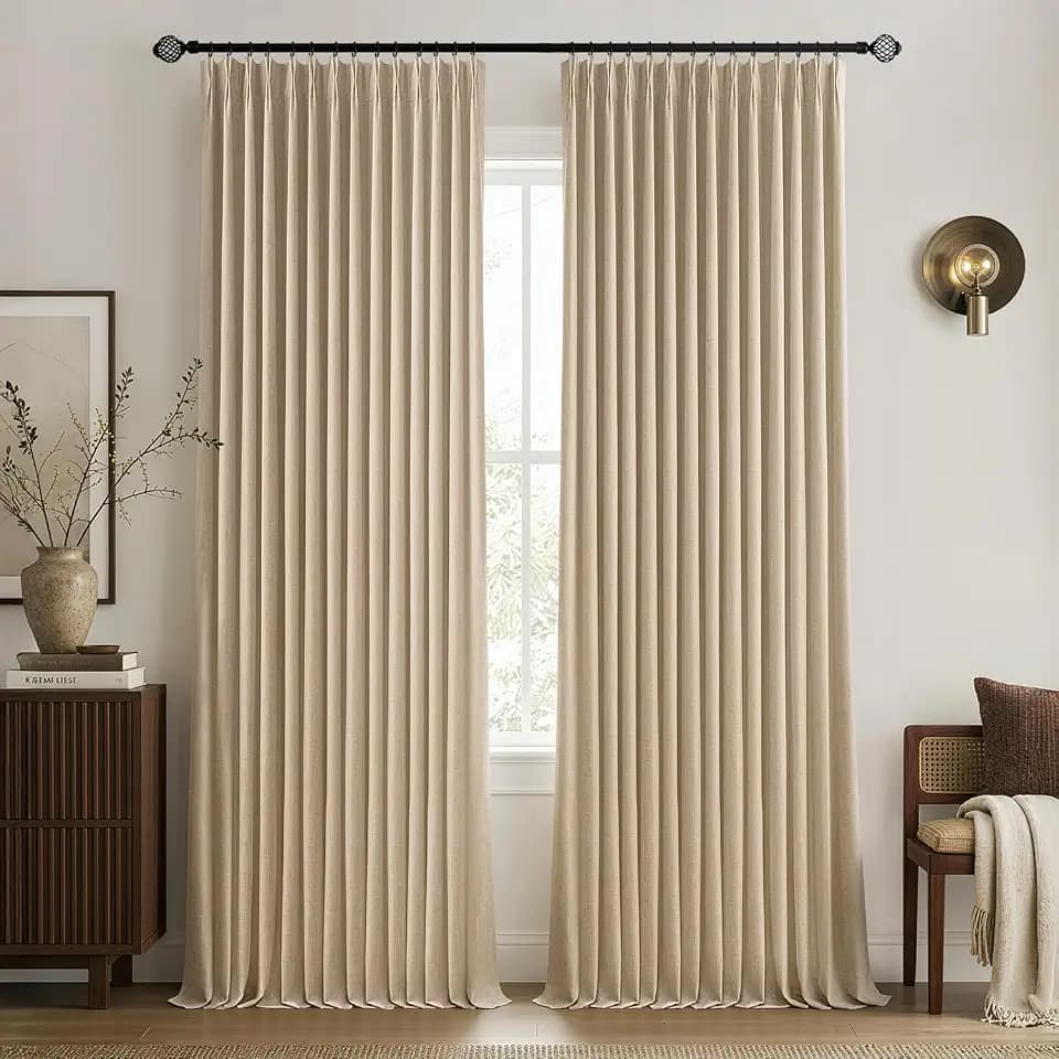 MIULEE Taupe Pinch Pleated 100% Blackout Linen Curtains 40x84 Inches