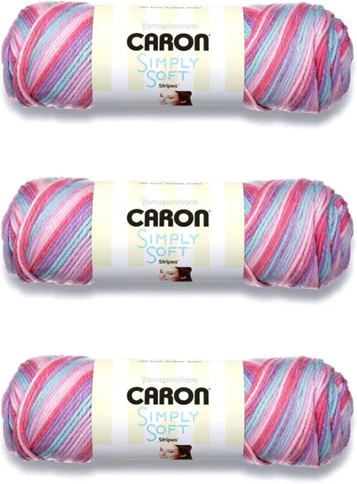 Caron Simply Soft Stripes Yarn for Crocheting, Times Square, 3-Pack