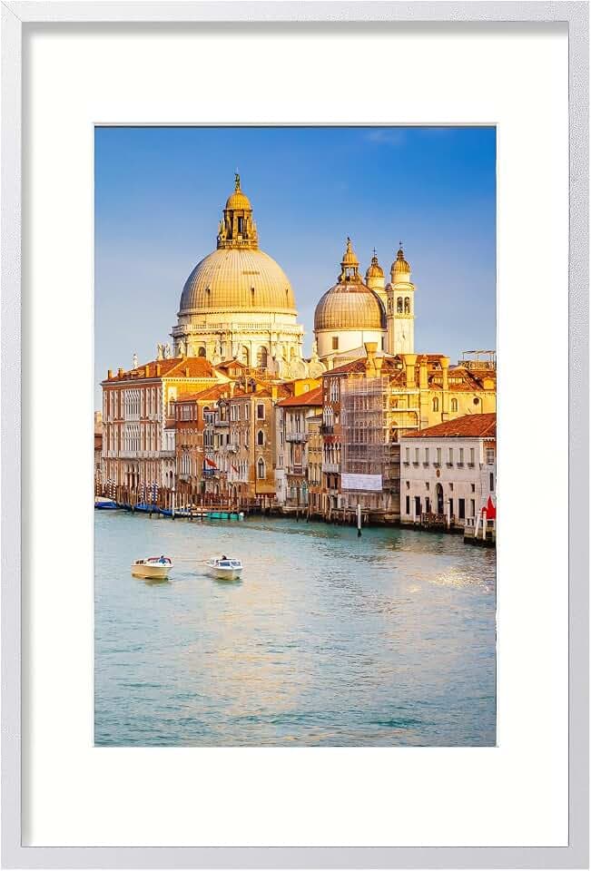 wyooxoo 24x36 Poster Frame Made Of Solid Wood White Picture Frames Display Pictures 20x30 with Mat or 24x36 Without Mat Colorful Frame For Horizontal Vertical Wall Mounting