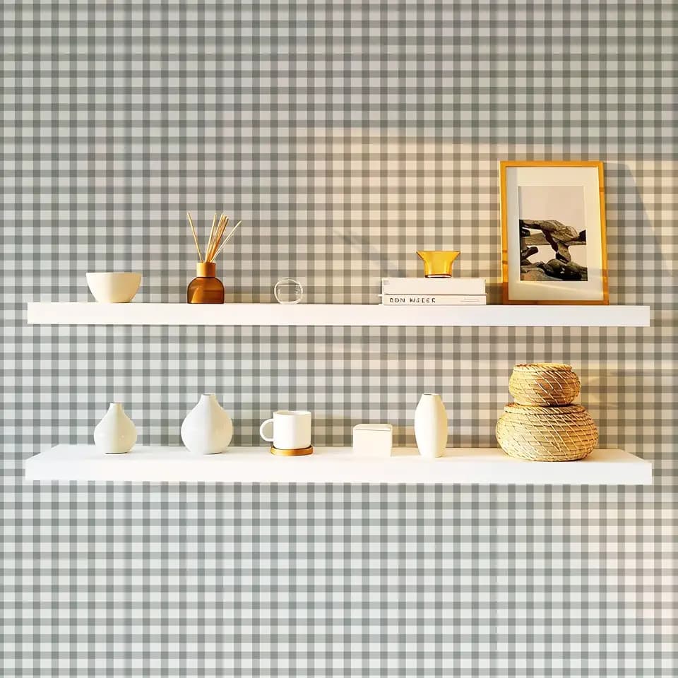YXTII 17.3"×393.7" Plaid Peel and Stick Wallpaper, Boho Plaid Removable Wallpaper Self Adhesive Wall Paper Contact Paper for Bedroom Shelf Drawer Liner