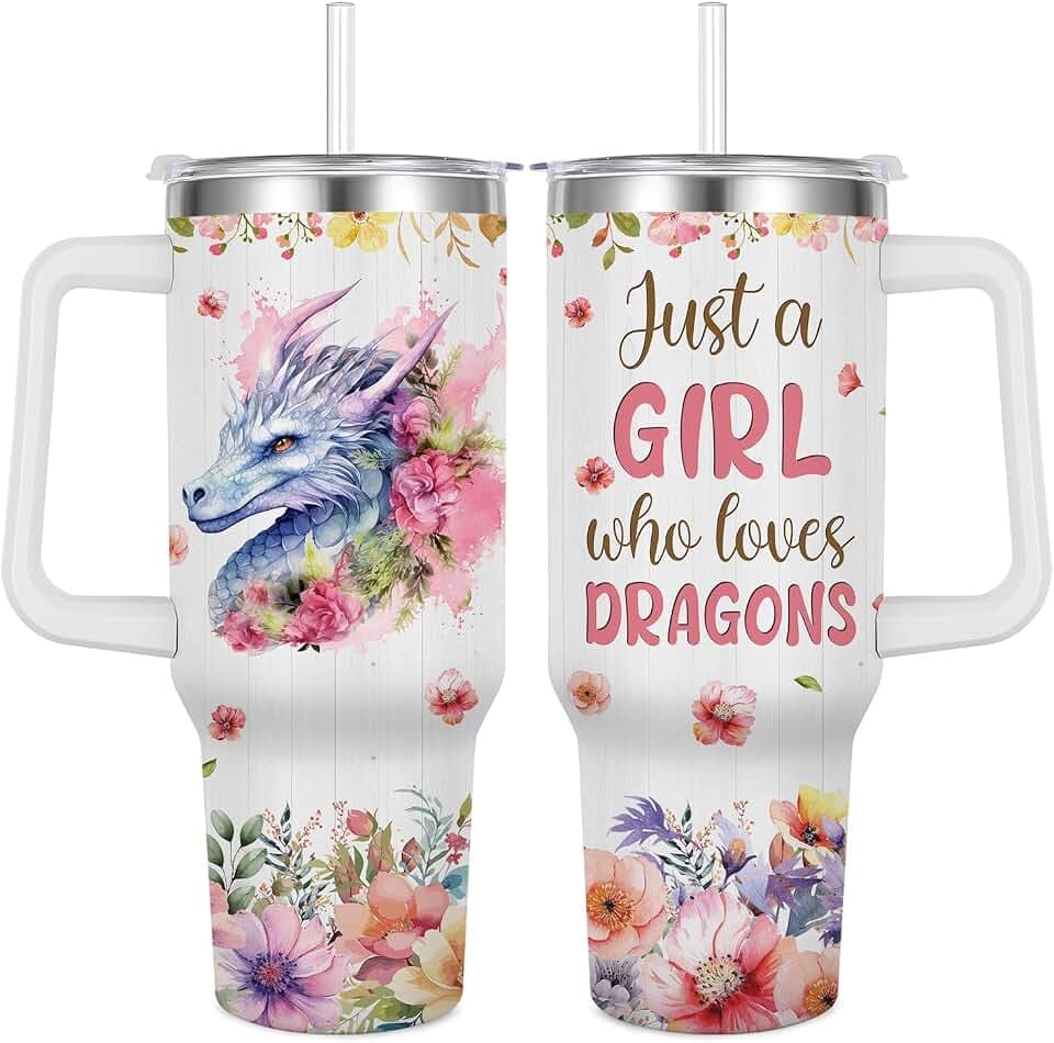 Dragon Gift for Dragon Lover,40oz Dragon Tumbler with Handle Insulated Stainless Steel Travel Mug (Dragon)
