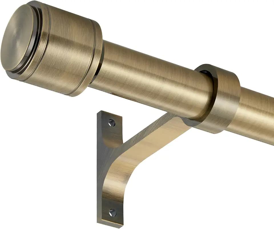 Antique Bronze Curtain Rods for Windows 16 to 56 Inch, 1 Inch Diameter Blackout Curtain Rod with Aluminum Cylinder Finials and Full Surround Brackets, Drapery Rod for Wall and Ceiling Mount