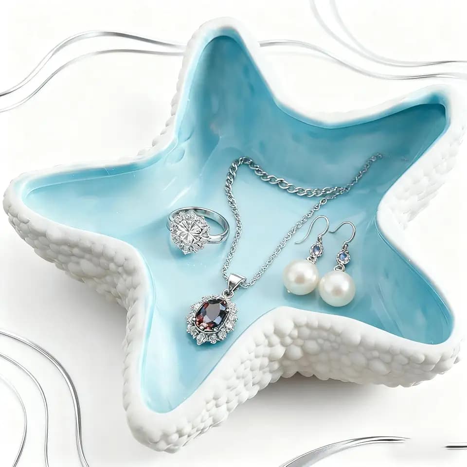 Disoza 8.2 x 7.5 x 1.6 inches Large Shell Jewelry Dish Tray Ceramic Shell Ring Holder Seashell Bowl Cute Jewelry Organize Key Storage Tray Decorative Trays for Home Decor Porcelain Jewelry Deco