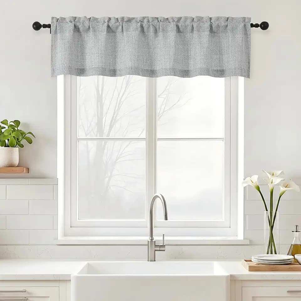 Grey Valance for Windows - Thick Textured Fabric Light Filtering Small Window Valance Kitchen Curtain, Dual Rod Pocket Short Curtain for Cafe Basement Bathroom, 1 Panel, 60Wx12L Inches