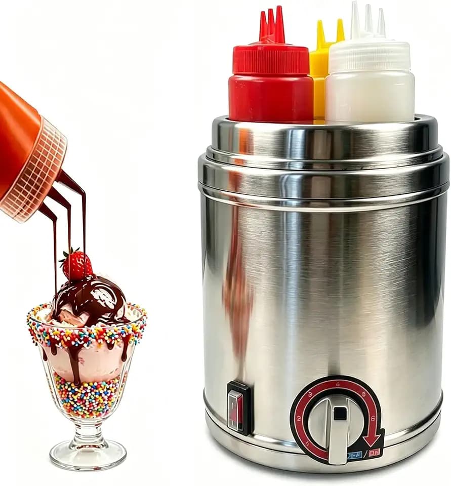 Electric Sauce Warmer Dispenser Commercial, Stainless Steel Warmer with 3 Removable Heated Squeeze Bottle Adjustable Temperature 86-185°F for Nacho Cheese, Chocolate, Ketchup