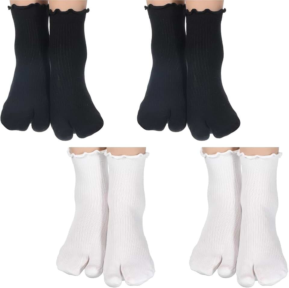 Tabi Socks, 4 Pairs Cotton Split Toe Socks Elastic Flip Flop Sock for Women Men Unisex