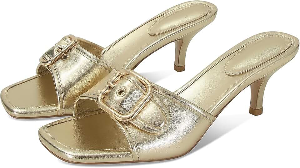 Dsevht Black Kitten Heel Sandals Stiletto Low Heels Slip On Slides Mule Sandal Square Open Toe Dress Shoes for Women