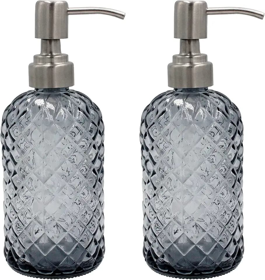 16oz Diamond Pattern Glass Soap Dispenser with Rust Resistant Pump