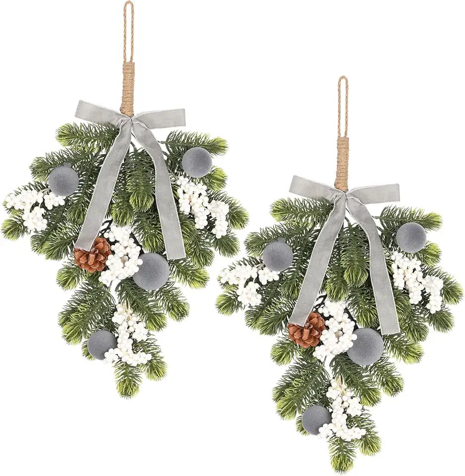2PCS Grey Christmas Decorations for Xmas Home Front Door Fireplace Wall