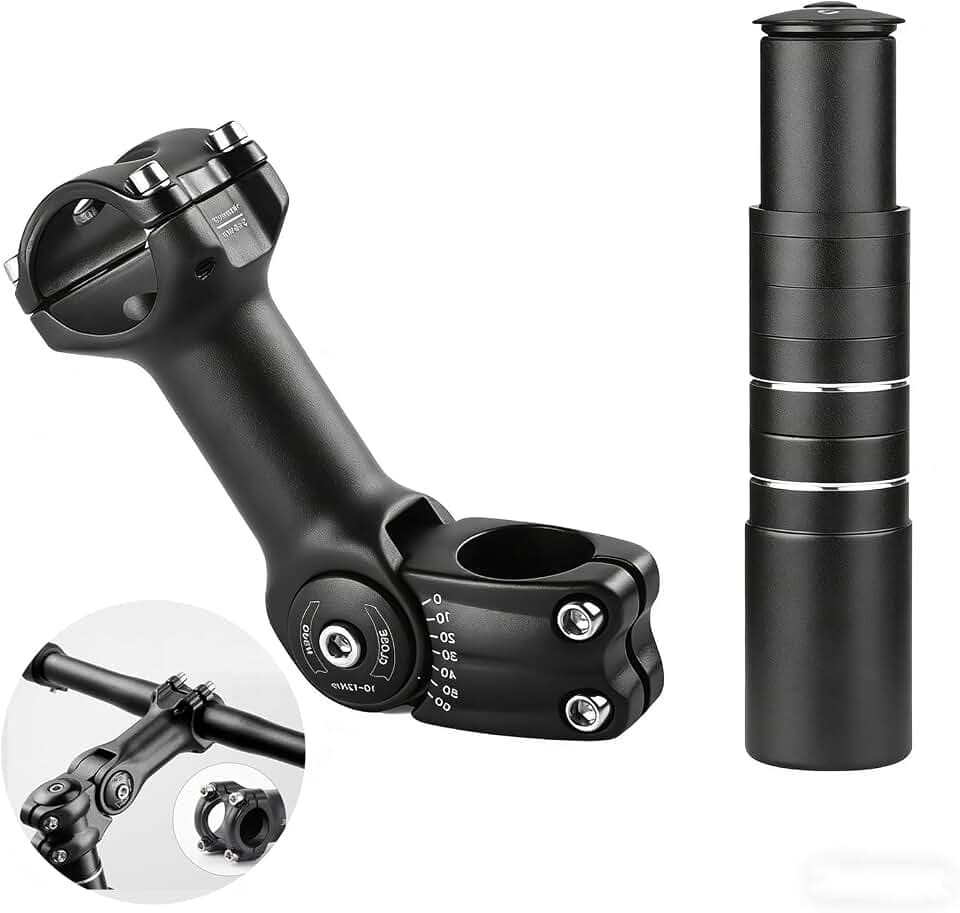 Bike Stem Riser,Oxidation Process,Anti-Rust and Wear-Resistant,28.6mm Bike Fork Aluminum Adjustable 150mm,Bike Stem 31.8mm,Adjustable 120 Degree 110mm,Suitable for Mountain Bike, Road Bike