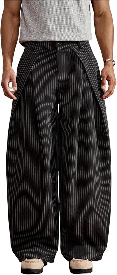 BEAUDRM Men's Wide Leg Baggy Pants Pleated Dress Pants Casual Suit Trousers