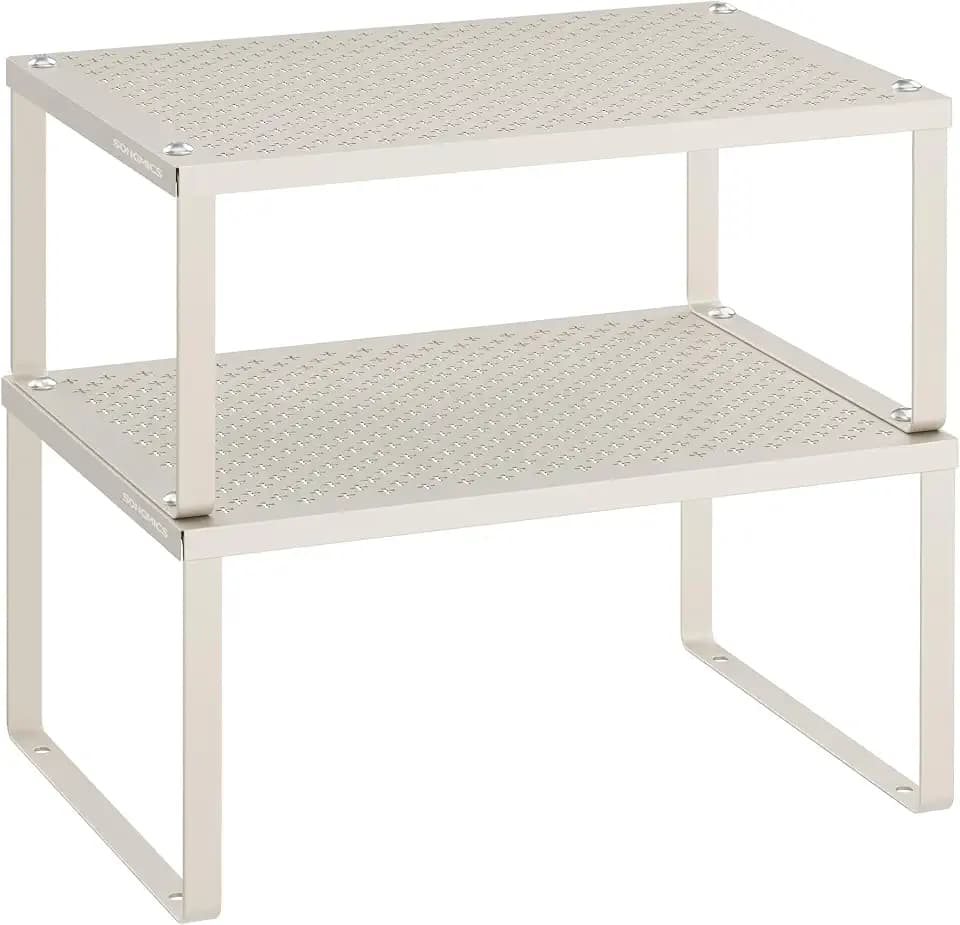 SONGMICS Set of 2 Metal Spice Racks, Stackable Expandable Shelf Risers