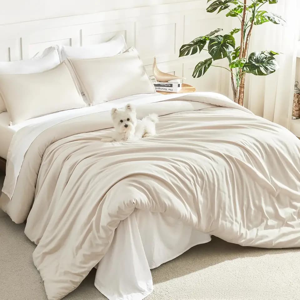 Litanika King Comforter Set Beige, 3 Pieces Lightweight Solid Bed Set