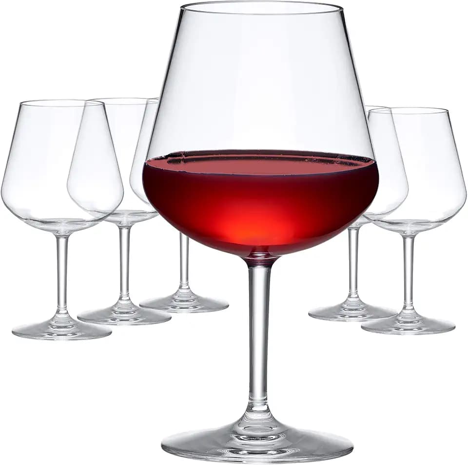 Amazing Abby - Sienna - 20-Ounce Unbreakable Tritan Wine Glasses (Set of 6), Plastic Red Wine Glasses, Reusable, BPA-Free, Dishwasher-Safe, Perfect for Poolside, Outdoors, Camping, Picnic, and More