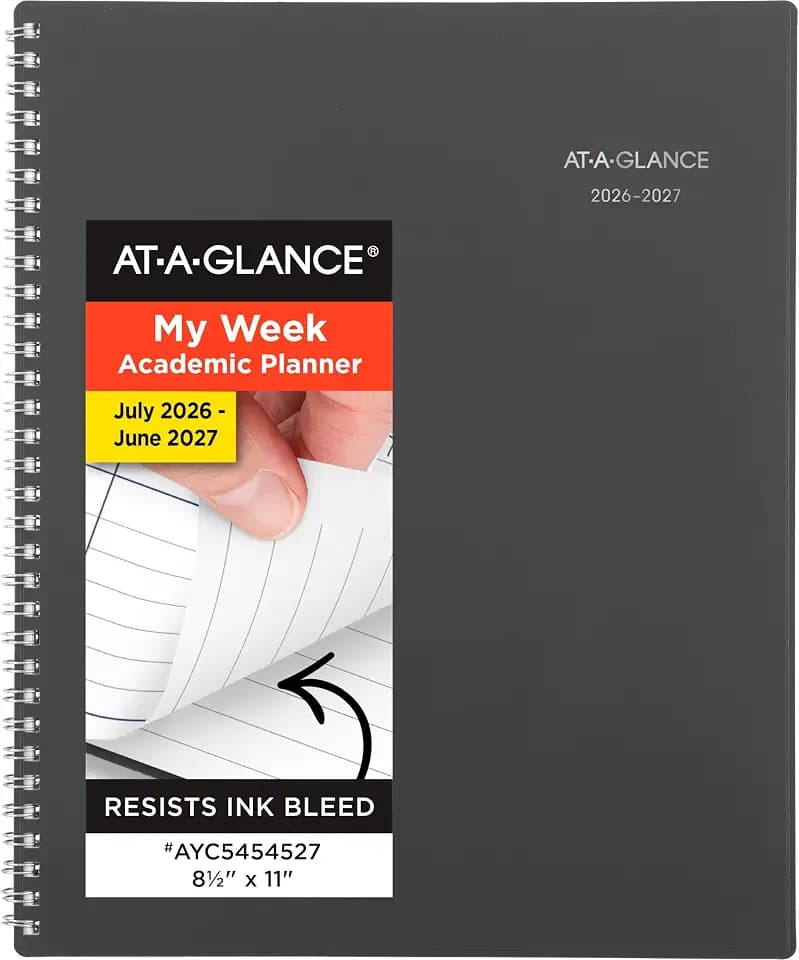 AT-A-GLANCE Planner 2026-2027 Weekly & Monthly Academic 12-Month July-June, 8-1/2" x 11", DayMinder, Charcoal (AYC54545)