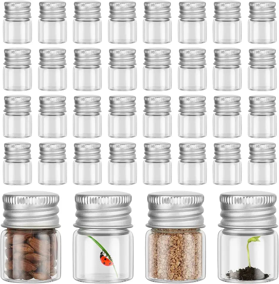 Tessco for you 200 Pcs 5 ml Mini Glass Bottles with Aluminum Cap, Silver