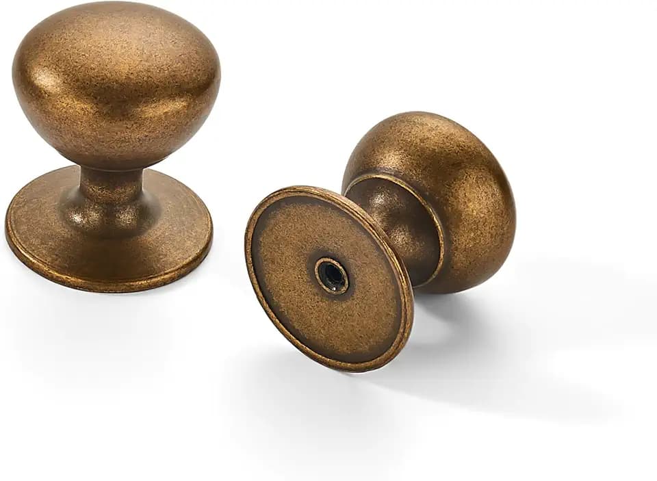 khtumeware 2 Pack Antique Brass Cabinet knobs Solid Heavy-Duty Bifold Closet Door Knobs Door Drawer Handles for Dresser Drawers Bi-Fold Door Knob