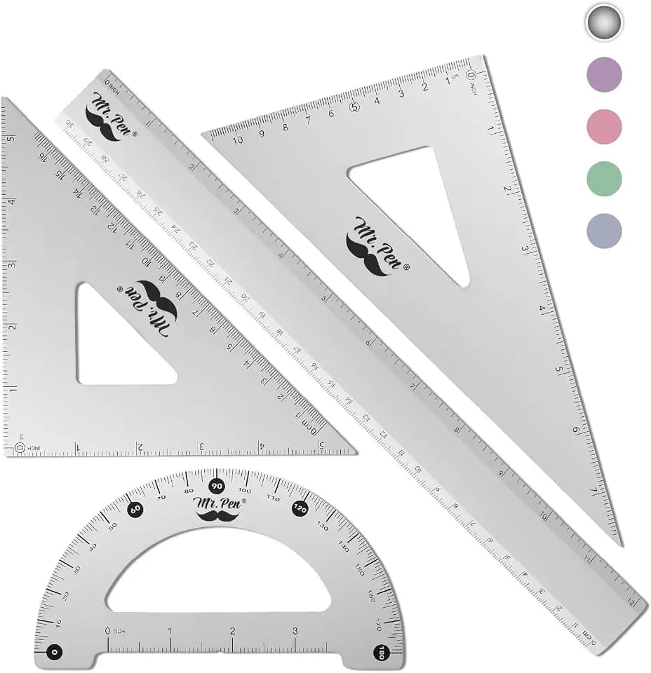 Mr. Pen- Metal Geometry Kit, 4 Pack, 45° & 30°/60° Set Squares