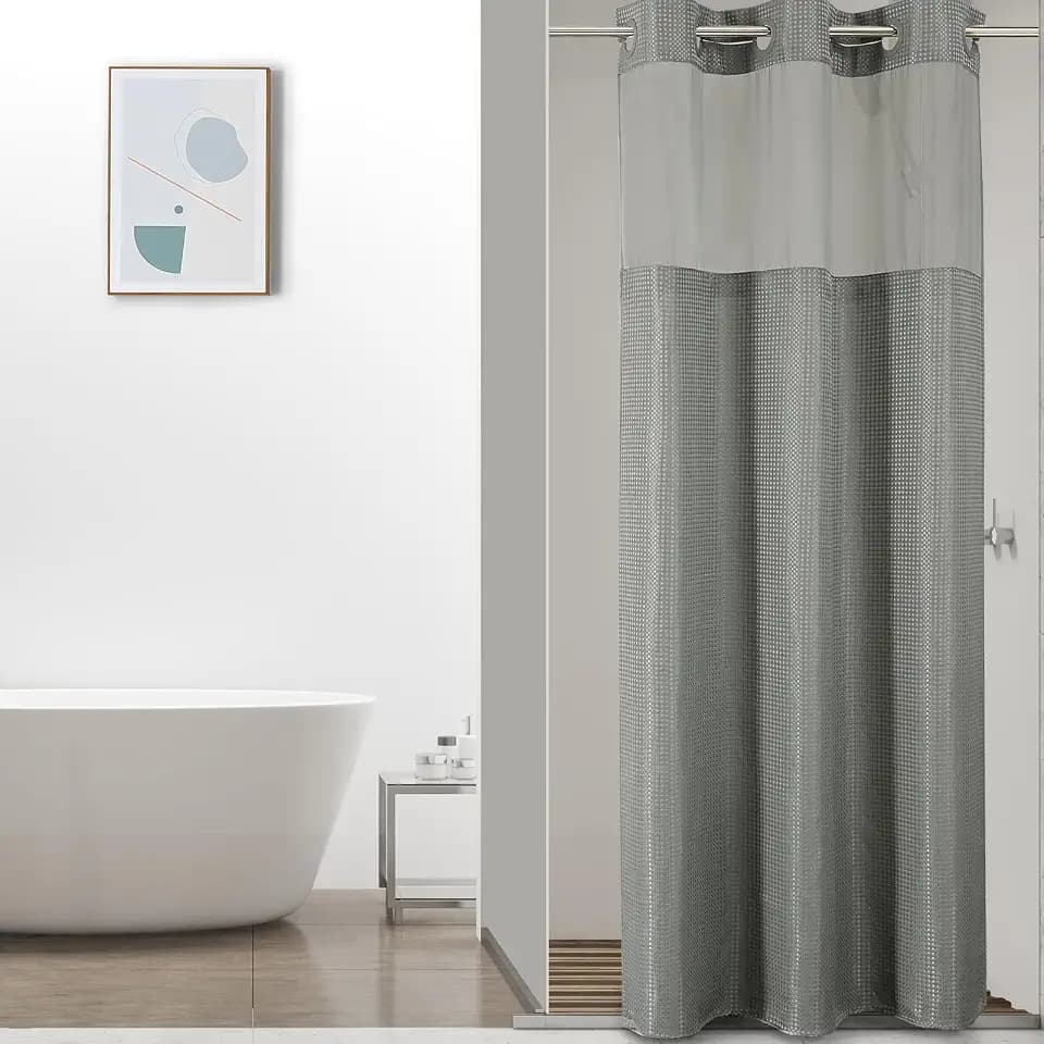 Colorful Star Waffle Weave No Hook Shower Curtain Set, 36 x 75 Inch, Grey