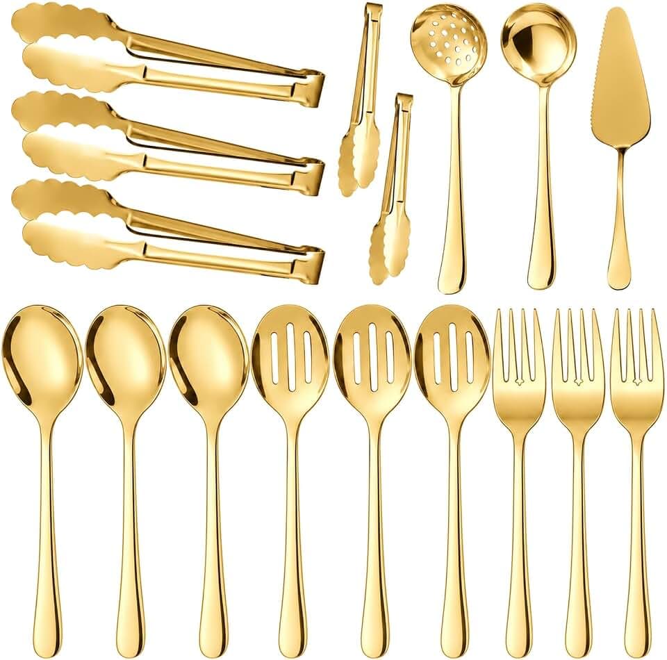 XEVOM 17 Pcs Serving Utensils, Stainless Steel Flatware Serving Tools Kit