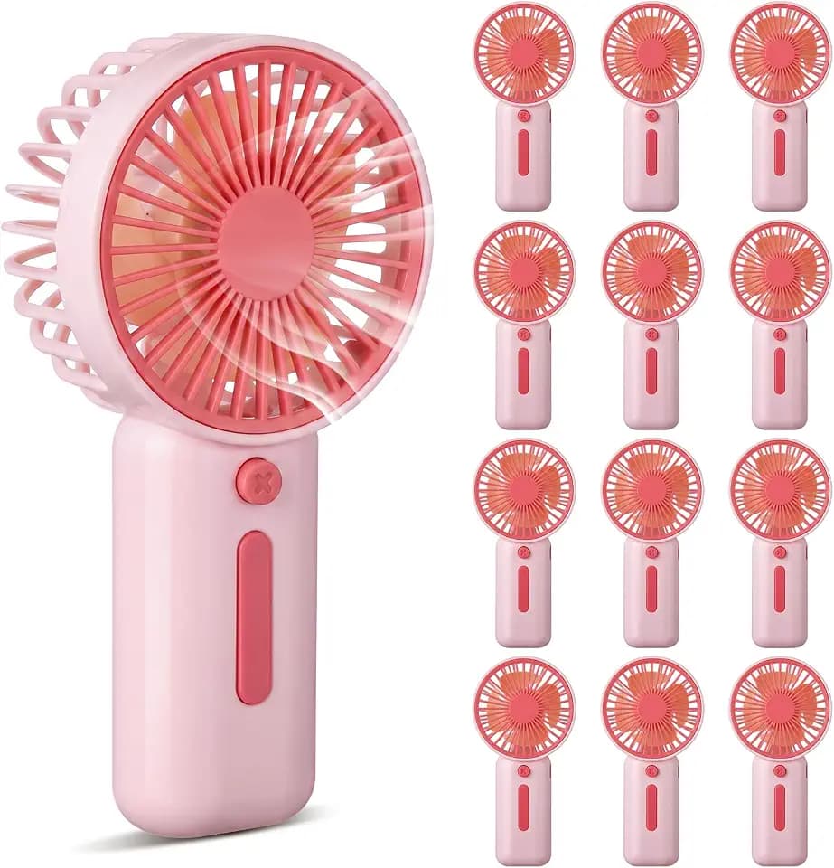 EBOOT 12 Pack Mini Portable Handheld Fans Bulk with Foldable Stand, Pink