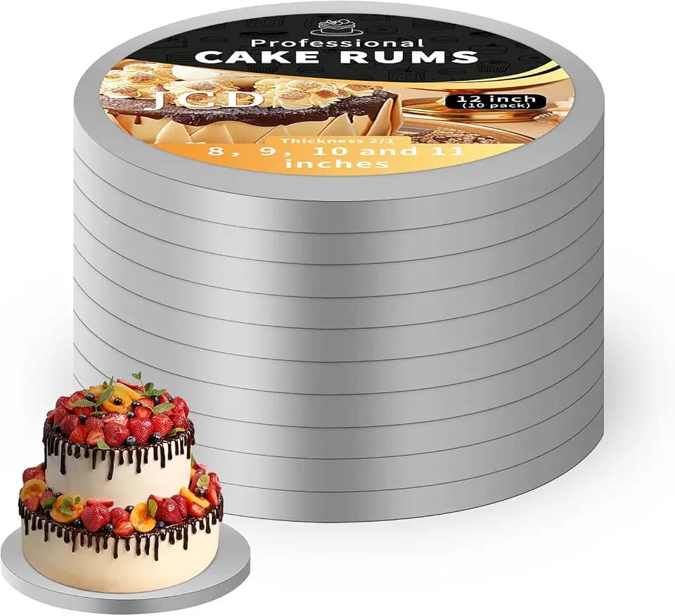 10-Pack 10 Inch Round Silver Cake Drums, 1/2" Thick Corrugated Boards