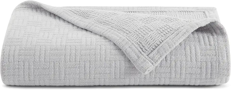 Arkwright Basket Weave Twin Blanket - 100% Ringspun Cotton All Season Blankets, Luxury Hotel Quality, Soft on Skin, Breathable, 300 GSM for Bed, Sofa, and Chair, 68 X 90 in, Grey