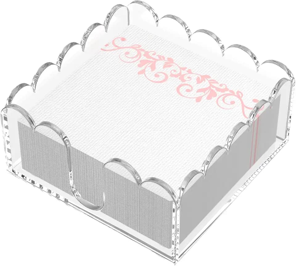 YAGELI Clear Acrylic Napkin Holder, Scalloped Cocktail Napkin Dispenser