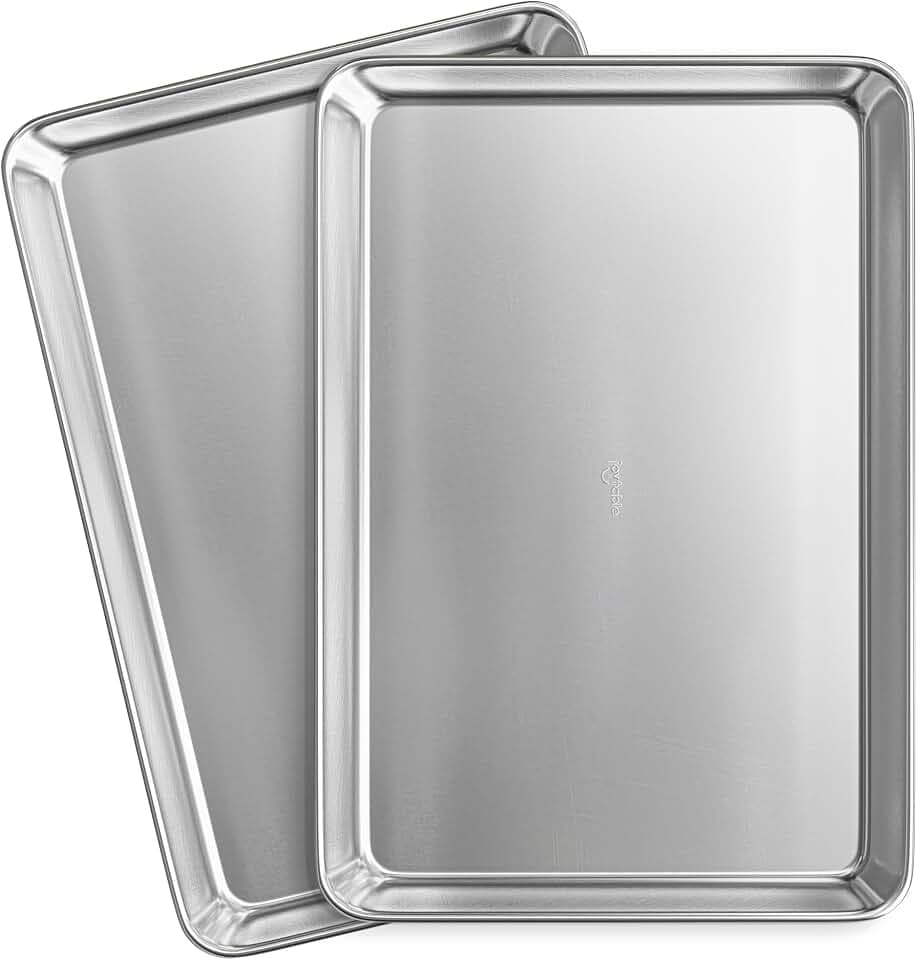 Aluminum Baking Sheet Set, 2 Pack Large Sheet Pan, Commercial Quality Cookie Sheets for Baking or Roasting Non-Stick, 21 x 15 Inch Warp Resistant Aluminum Baking Pan