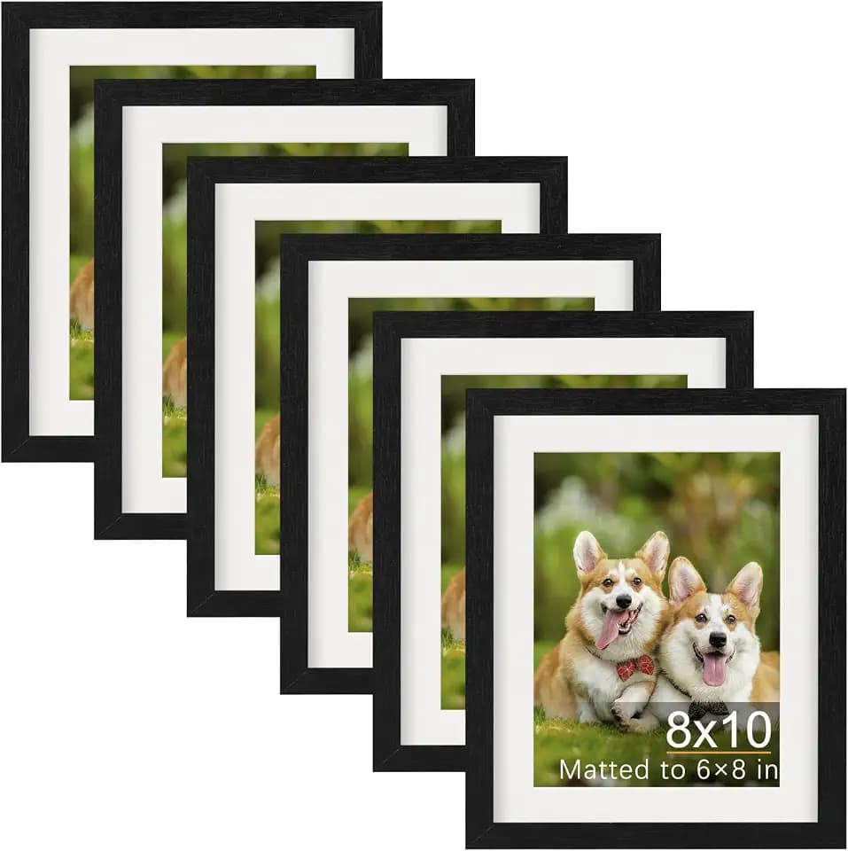 TOFOREVO 8x10 Picture Frames with 6x8 Mat Set of 6, Black