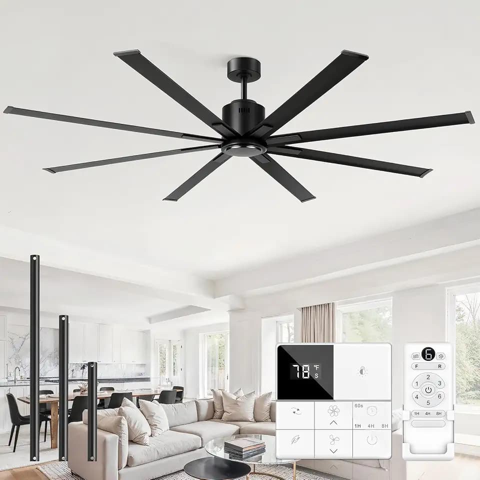 96 Inch Industrial HVLS Ceiling fan No Light,without Lights,8 ft Large High CFM Commercial Fans with 8 Aluminum Metal Blade, DC Motor Heavy Duty Outdoor Big Fan for Garage Shop Barn, Matte Black
