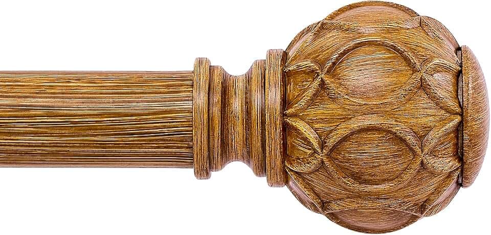 Wood Curtain Rods 48 to 84 Inch,1 Inch Adjustable Curtain Rod,Netted Wooden Window Curtains Rods,Farmhouse Rustic Heavy Duty Curtain Rods,Brown Wood Grain Decorative Single Drapery Poles 36-88"