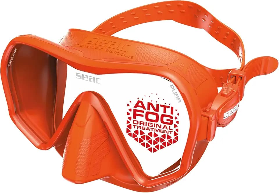 SEAC Pura – Frameless Single-Lens Silicone Diving Mask | Antifog Low Volume Mask for Diving and Snorkeling with 3D Buckle