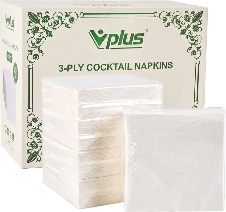Vplus 500 Pack Cocktail Napkins Paper, 3-Ply Beverage Napkins, White