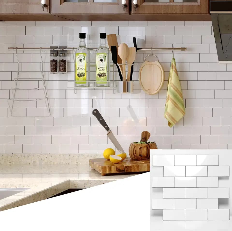 2026 New Upgrade Peel and Stick Backsplash Tile, Peel and Stick 11.34" X 11.57" Wall Tile for Kitchen, Bathroom, Fireplace, Laundry (Polished Marble White, 10 Packs)