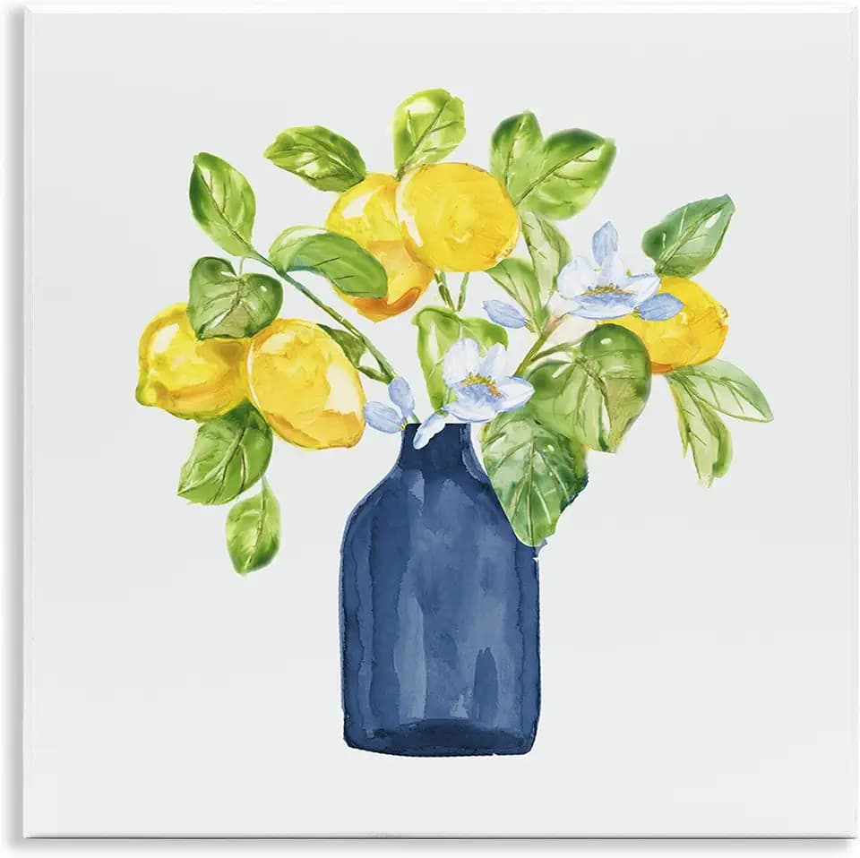 Lemon Branches Blue Still Life, 12 x 12 Inch Mounted Print on Wall Plaque
