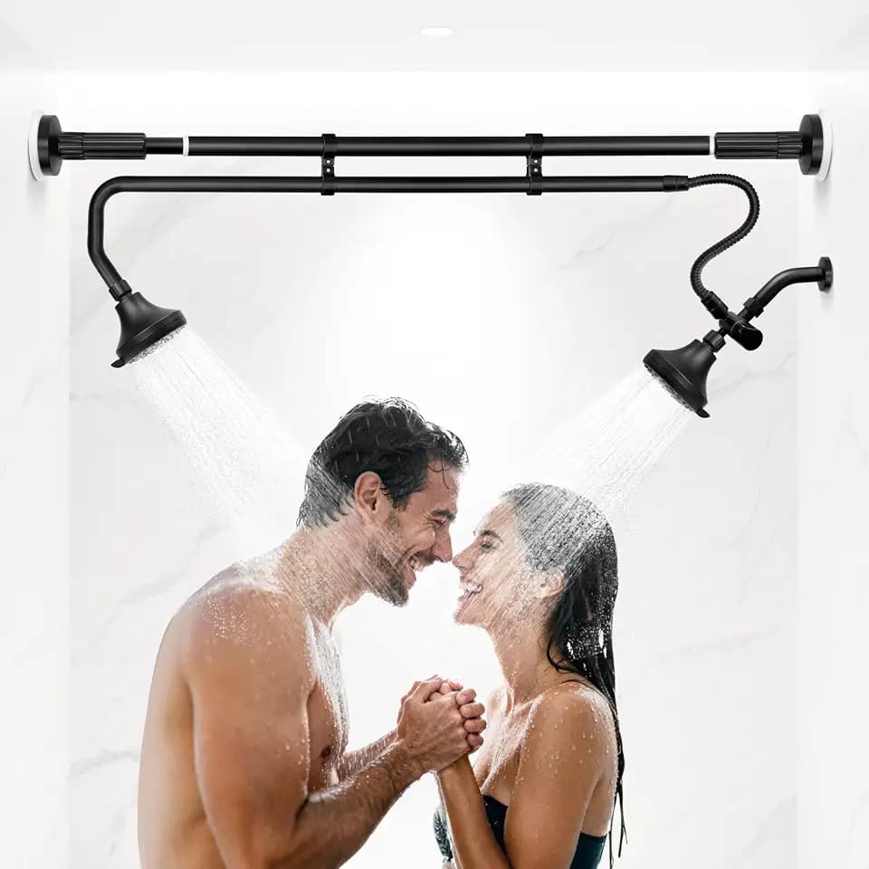 OURBAOFU Tandem Shower Heads, Double Shower Head for Couples-Black