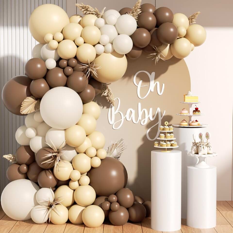 Boho Brown White Nude Balloon Garland Arch Kit 170Pcs, Different Sizes Dark Brown White Sand Neutral Balloons for Bear Woodland Birthday Baby Shower 2026 Graduation Wedding Party Decorations