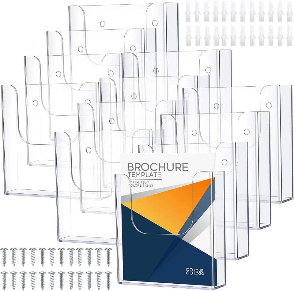 12 Pack Wall Mount Brochure Holder, 6.5 x 6.46 Inch Clear Flyer Display