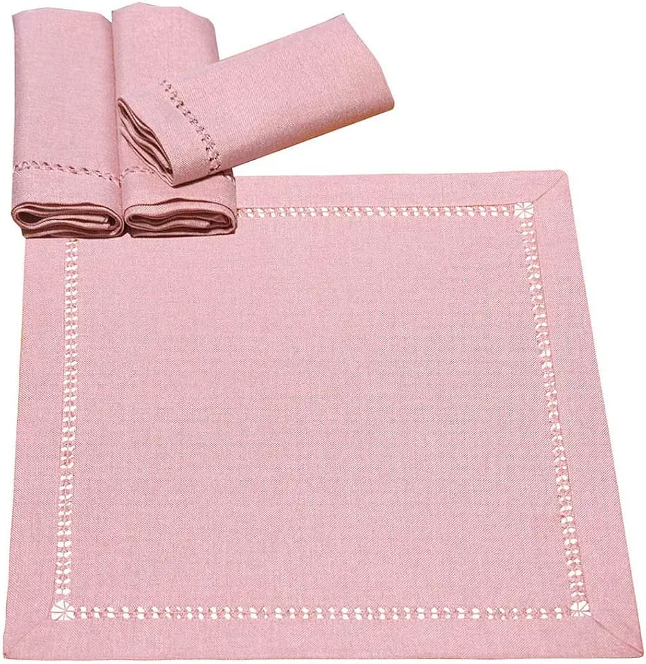 Grelucgo Handcrafted Pink Color Dining Table Napkins, Double-Hemstitched (Pink, 12 x 12 Napkins (Set of 4))