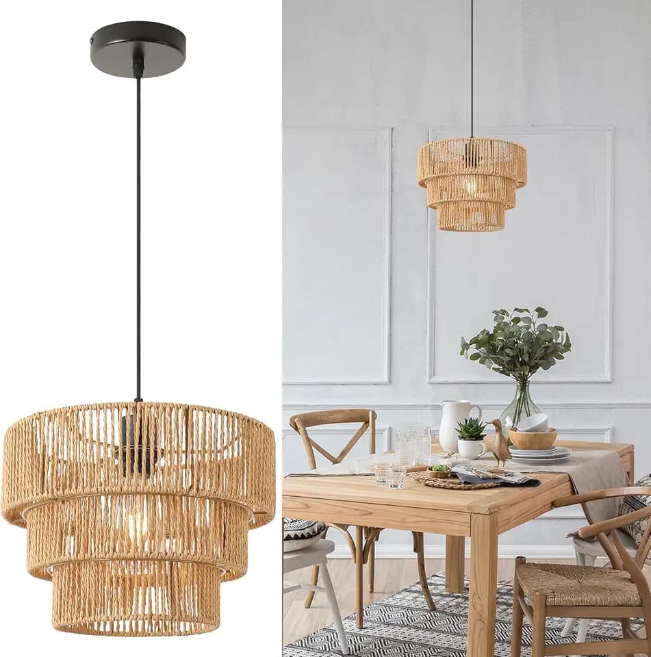 Hängelampe Rattan - Pendelleuchte Esstisch Boho Ø30cm Deckenlampe
